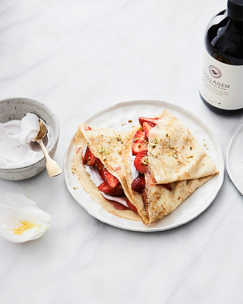 Coconut crepes with rose yoghurt recipe